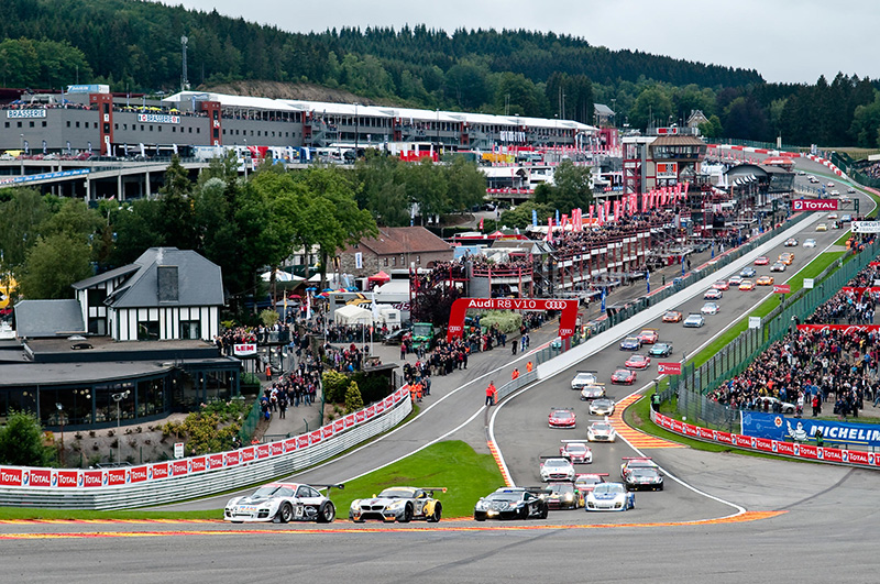 62 GT cars charge towards Raidillon