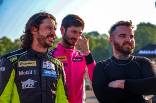Justin Piscitell, driver of the #28 McCumbee McAleer Racing Toyota GR86 Cup Car, (left), Steven Clemons (center), driver of the #76 BSI Racing Toyota GR86 Cup Car, and Drake Kemper (right), driver of the #99 Copeland Motorsports Toyota GR86 Cup Car, durin | SRO Motorsports Group
