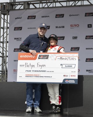 The    in Sonoma, California on Saturday, March 29, 2025.

Podium, Round 1 - R1 
80, Paityn Feyen, Snaptron, Shift Up now, Redline Trucking, Nitro Motorsports, Toyota GR86

Photo by
— Zachary Cramer/ TGR | SRO Motorsports Group