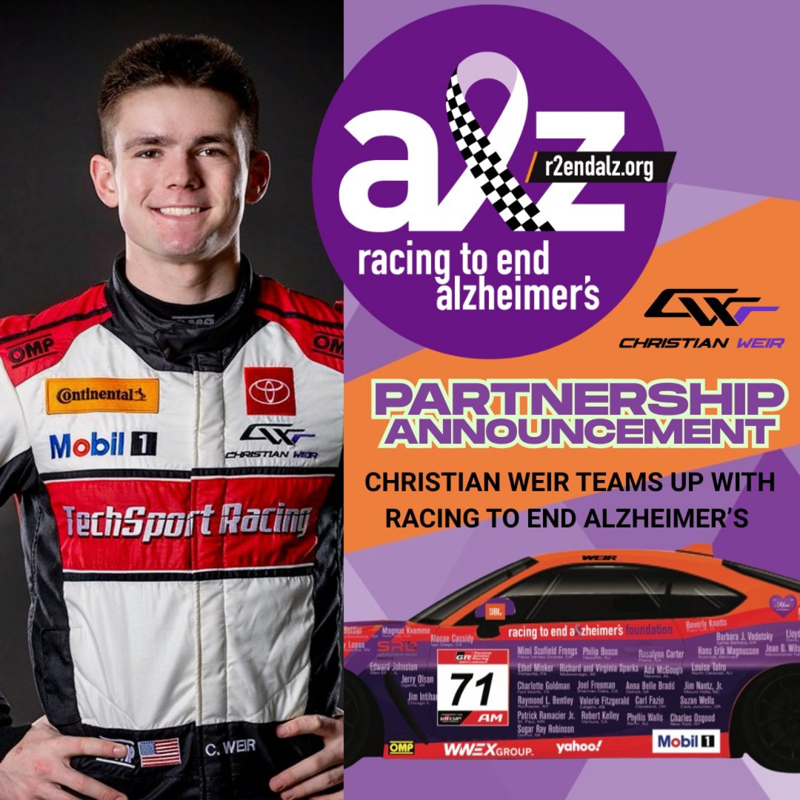 Racing to End Alzheimer's to support Christian Weir in the Toyota GR Cup